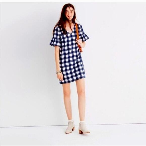 Madewell Leighton Navy And White Plaid Mini Dress Size 8 - Picture 1 of 10